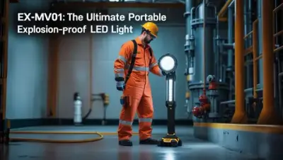 Worker using portable explosion proof lighting at an industrial site