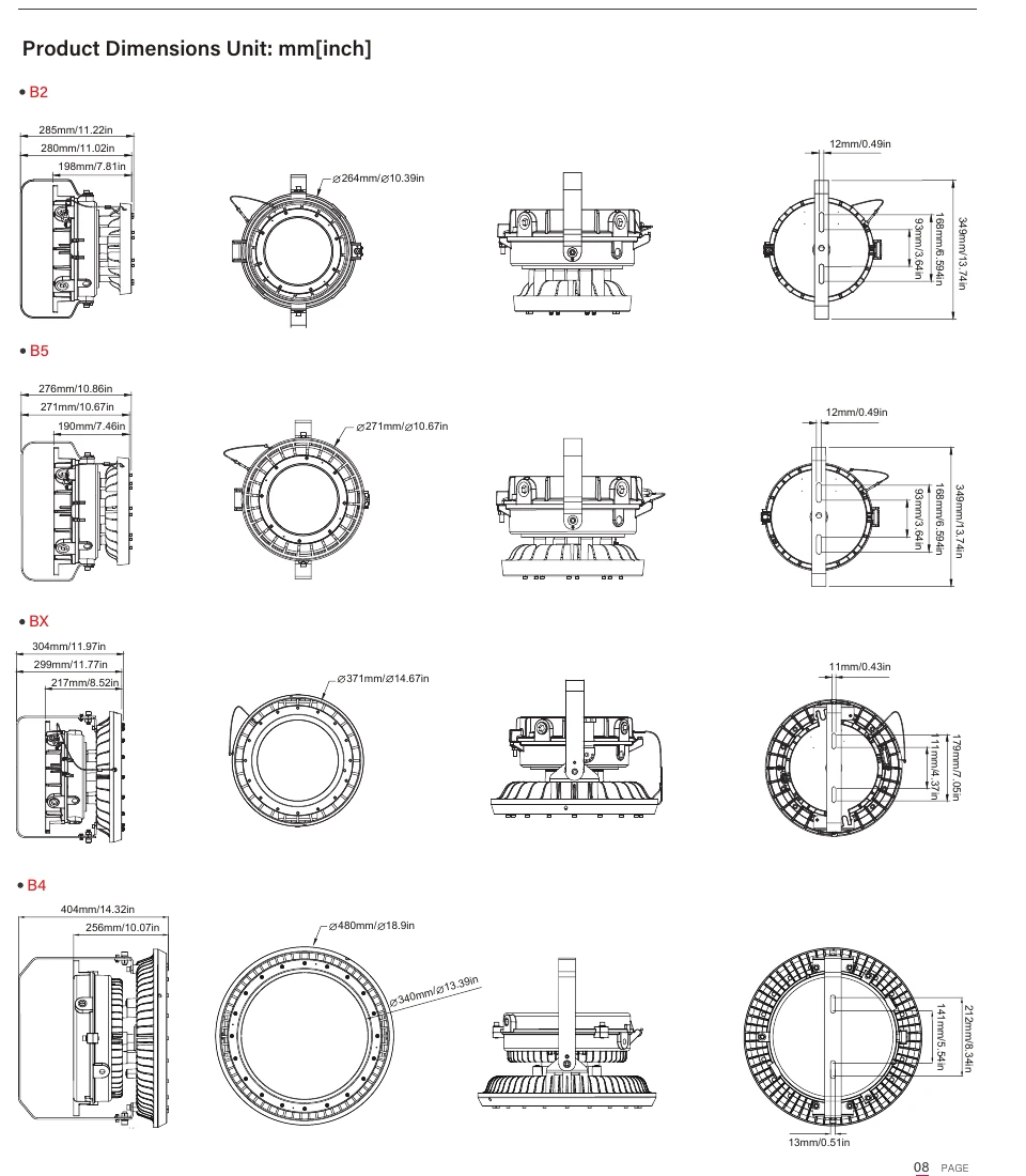 EPC-B B2, B5, BX and B4 dimension drawings
