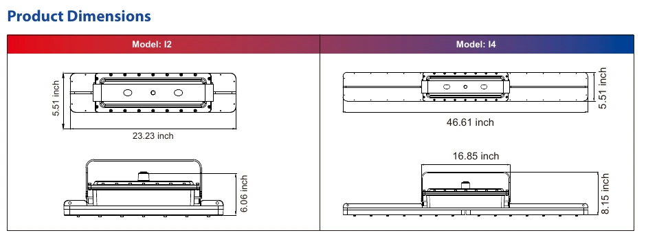 EXI I2 and I4 dimension drawings